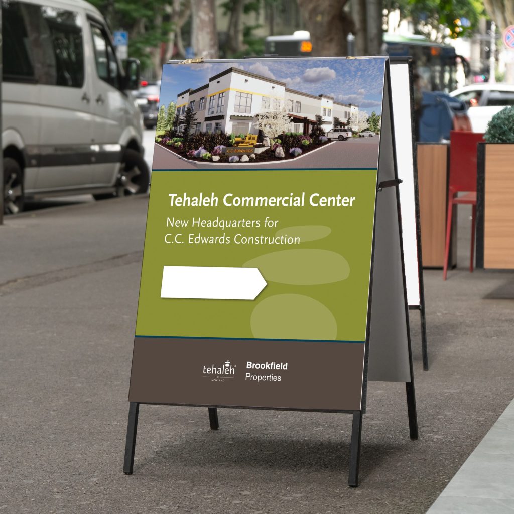 photo of Brookfield Residential project sandwich board designed by JayRay Ads & PR in Tacoma