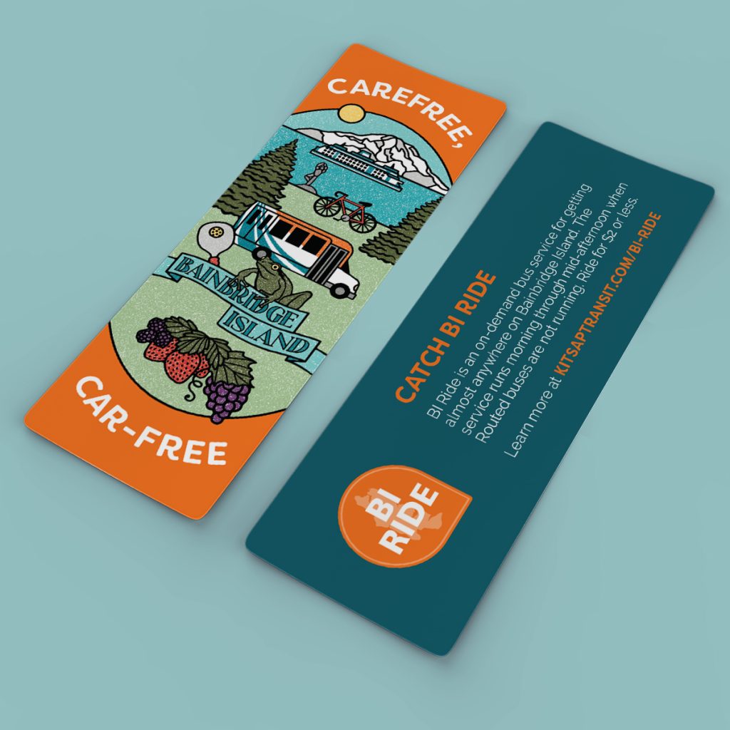 image of a Kitsap Transit bookmark designed by JayRay Ads & PR