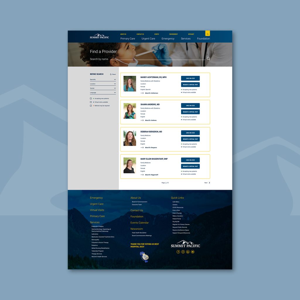 image of Summit Pacific Medical Center website mockup