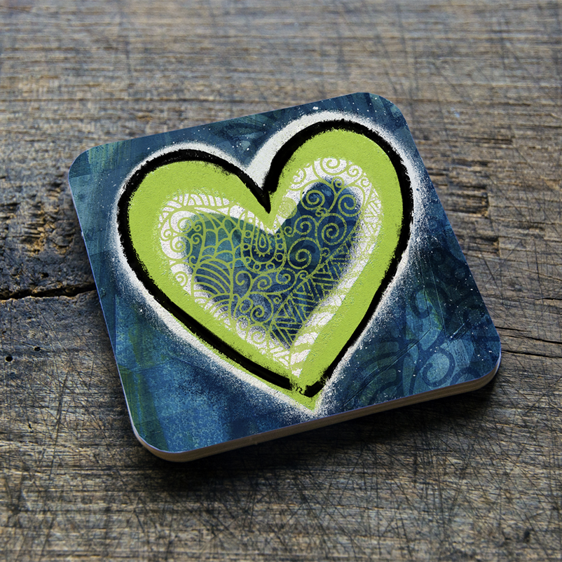 photo of green heart with blue background TAPCO branding