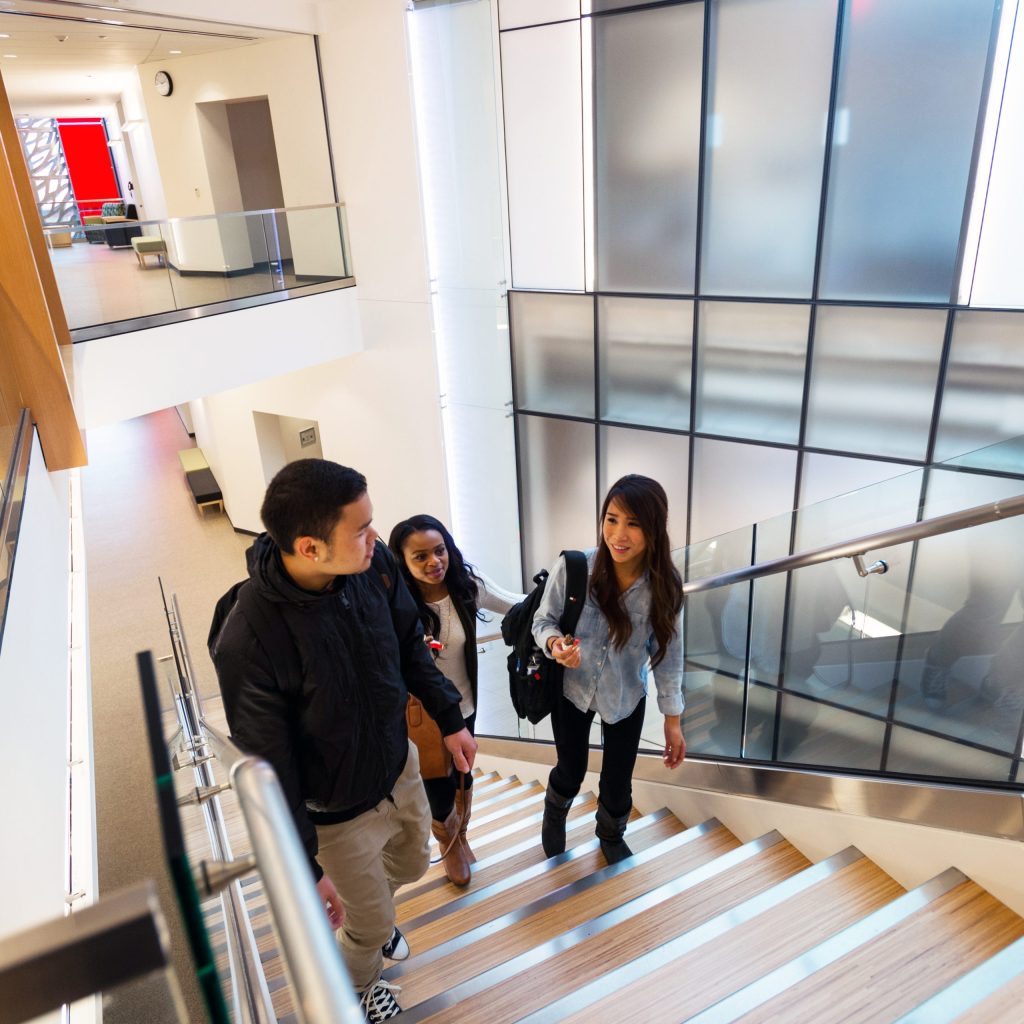 photo of Tacoma Community College students walking up campus staircase