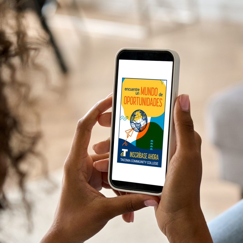 photo of Tacoma Community college ad displaying on a phone