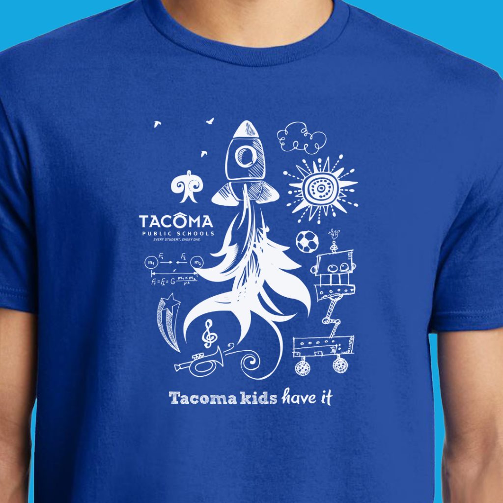 image showing a person wearing a Tacoma Public Schools shirt designed by JayRay Ads & PR