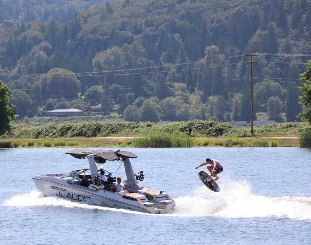 Photo of a boat pulling a wakeboarder on the water in Monroe, WA
