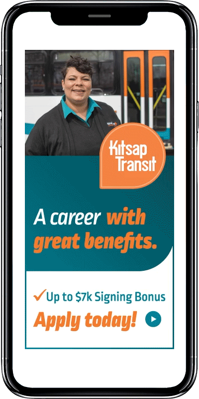image of a Kitsap Transit ad appearing on a mobile phone