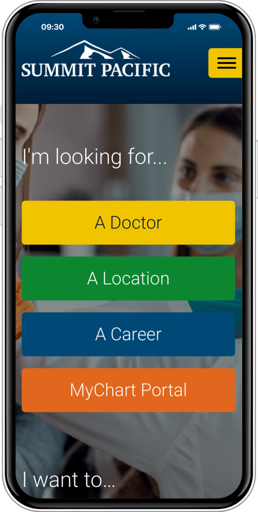 image of a phone with the Summit Pacific Medical Center website displaying on it
