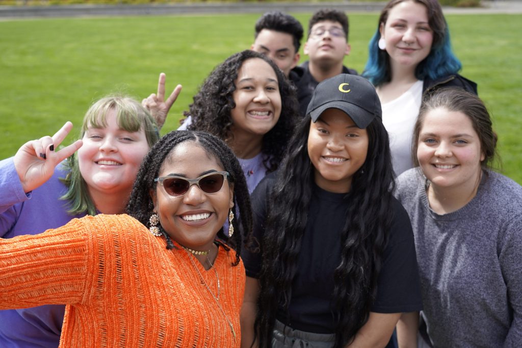 photo of a group of Tacoma Community college students taking a selfie together