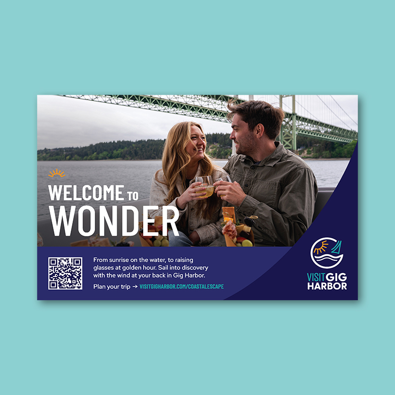 A half-page Visit Gig Harbor print ad with the headline "Welcome to Wonder"