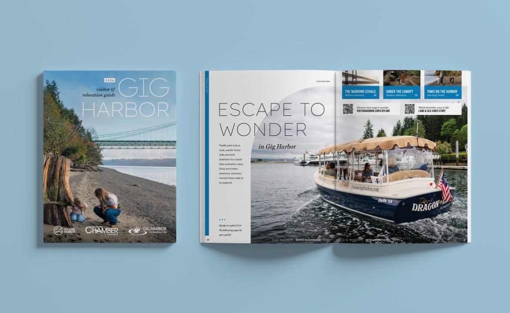 Visit Gig Harbor 2026 Visitor & Relocation Guide cover and inside spread