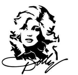 Dolly Parton illustration with signature
