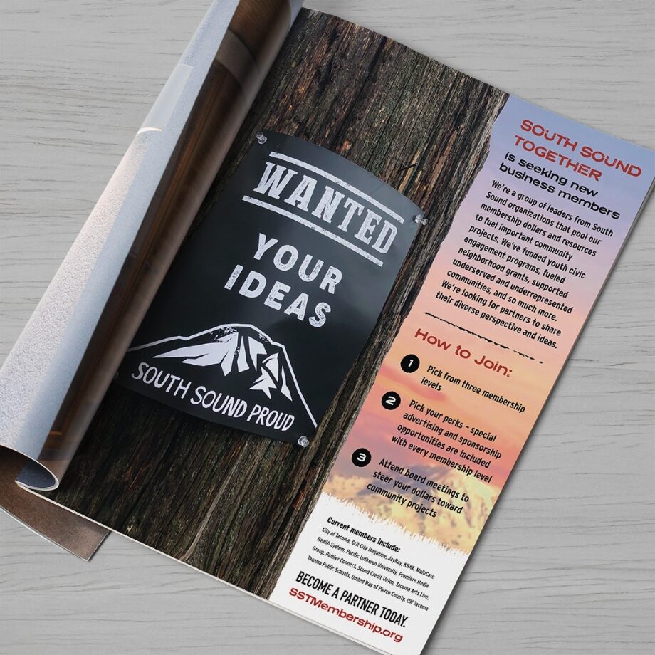 A full-page Live Like the Mountain is Out magazine ad calling for partnerships