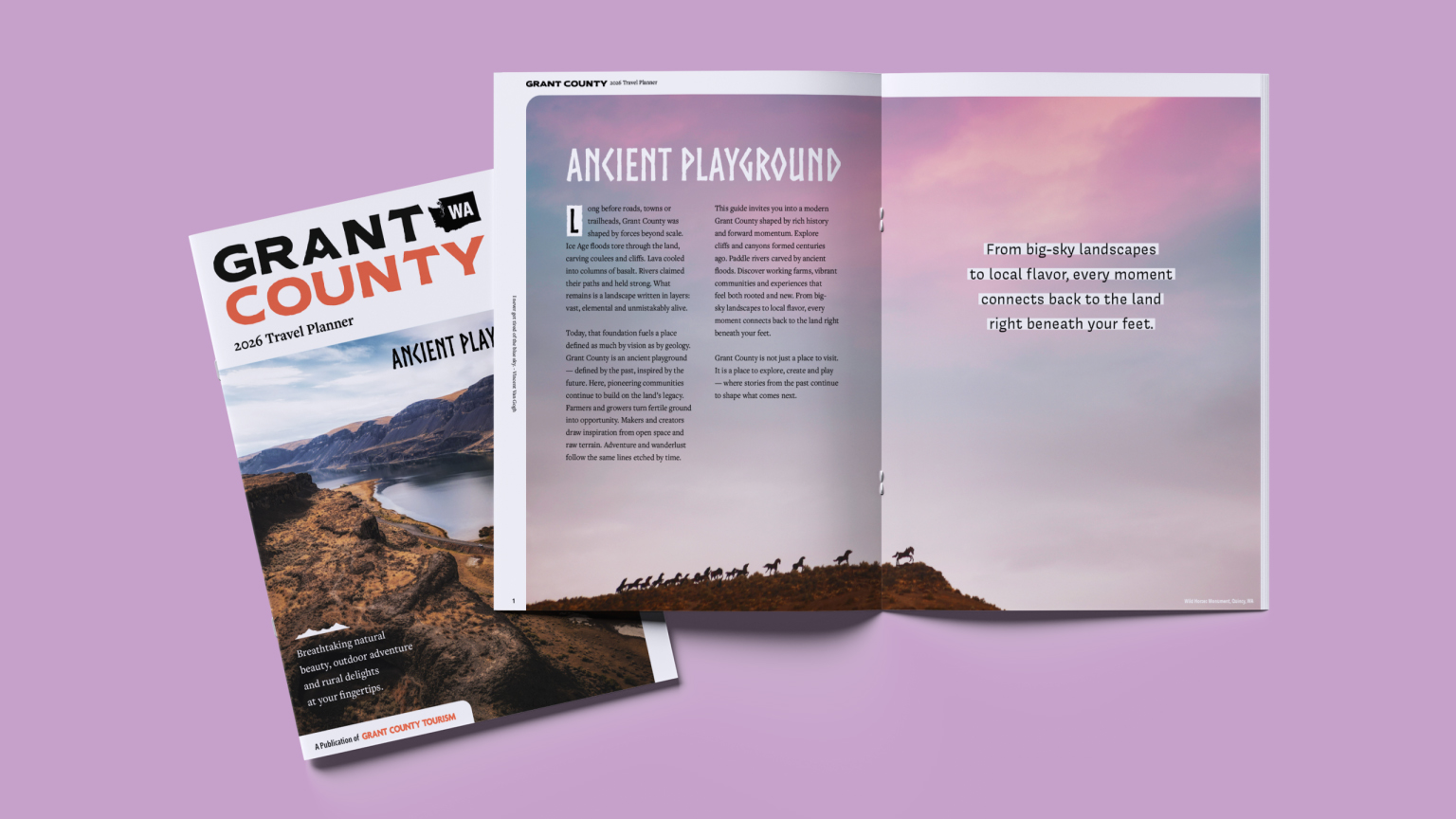 Grant County 2026 Travel Planner cover and interior spread