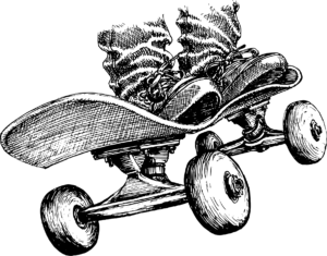 A sketch of a skateboard